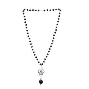 Asli Karungali Mala with Silver Om Trishul Pendant.