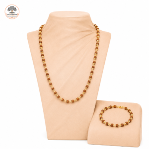 Gold-Plated Rudraksha Necklace and Bracelet Combo