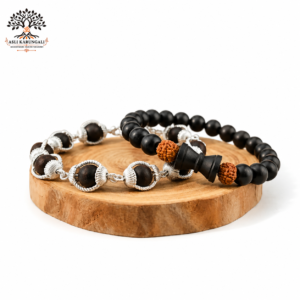 Karungali Silver Cap Bracelet & Rudraksha Damru Combo (Govt. Certified)