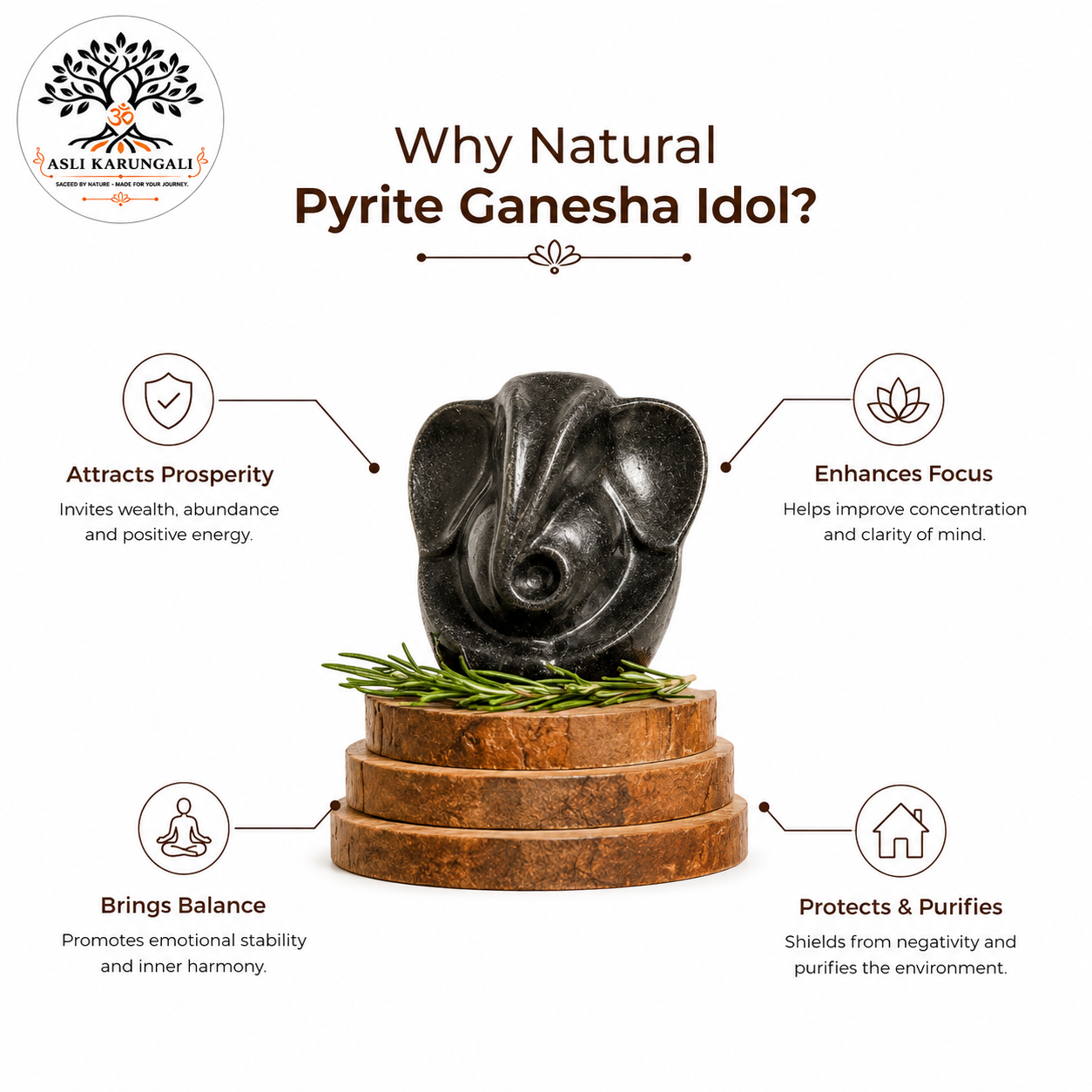 Natural Pyrite Ganesha Idol for Wealth, Prosperity & Good Fortune - Image 3