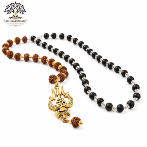Om Shiva Rudraksha & Karungali Silver Cap Necklace Combo