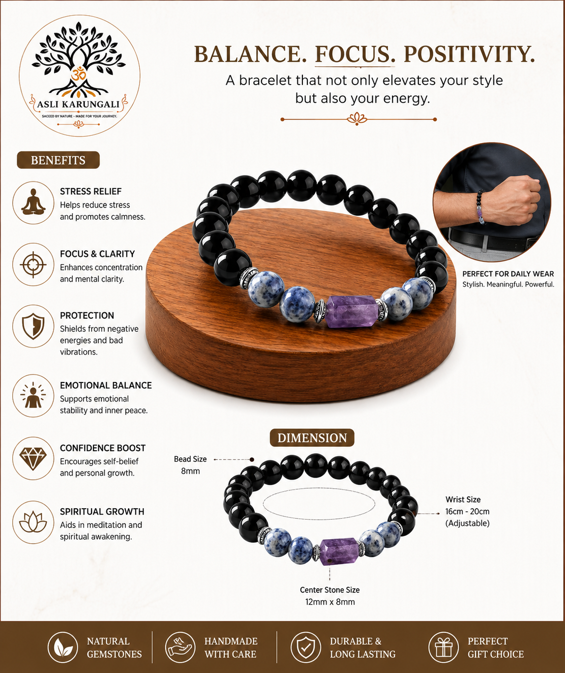 Aquarius (कुंभ राशि) Stone Bracelet for Wisdom & Creativity - Image 2
