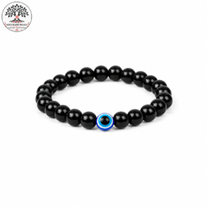 Black Obsidian Evil Eye Bracelet with Natural Gemstone Beads