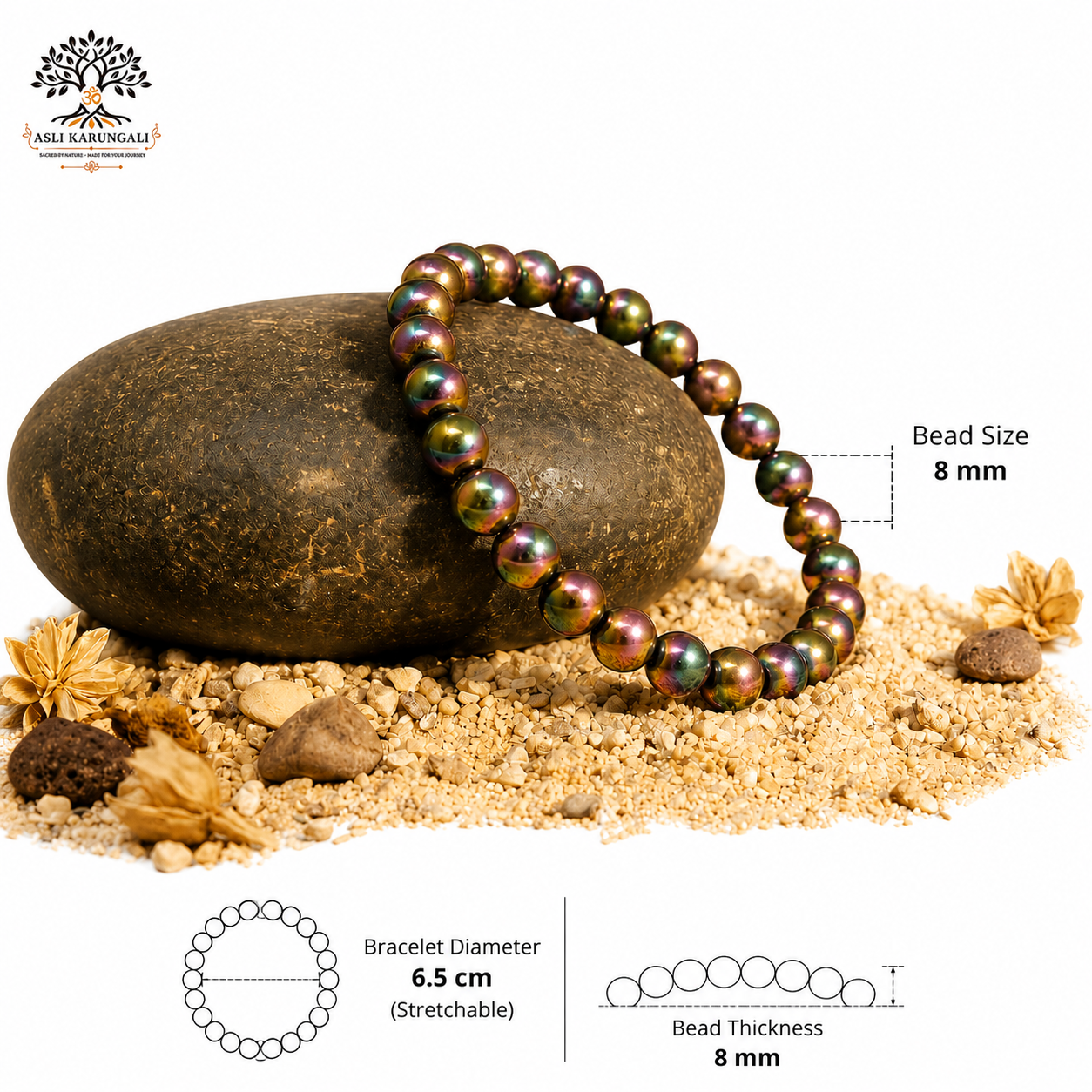 Hematite Aura Stone Bracelet for Protection, Grounding & Positive Energy - Image 3