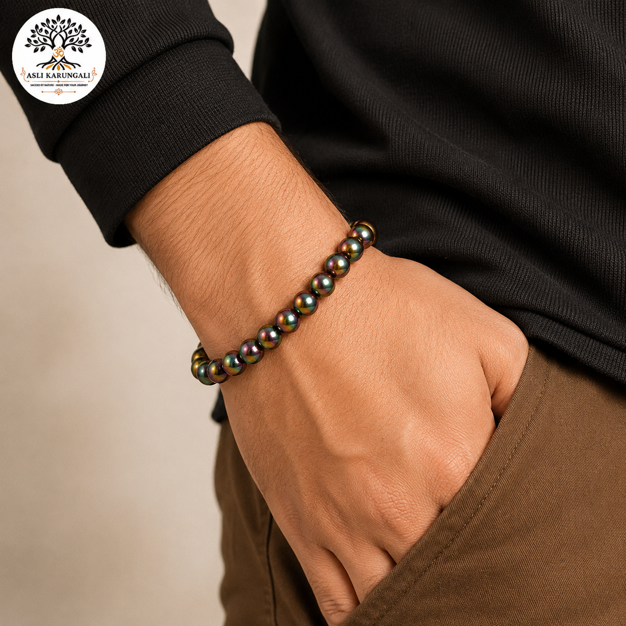 Hematite Aura Stone Bracelet for Protection, Grounding & Positive Energy - Image 2