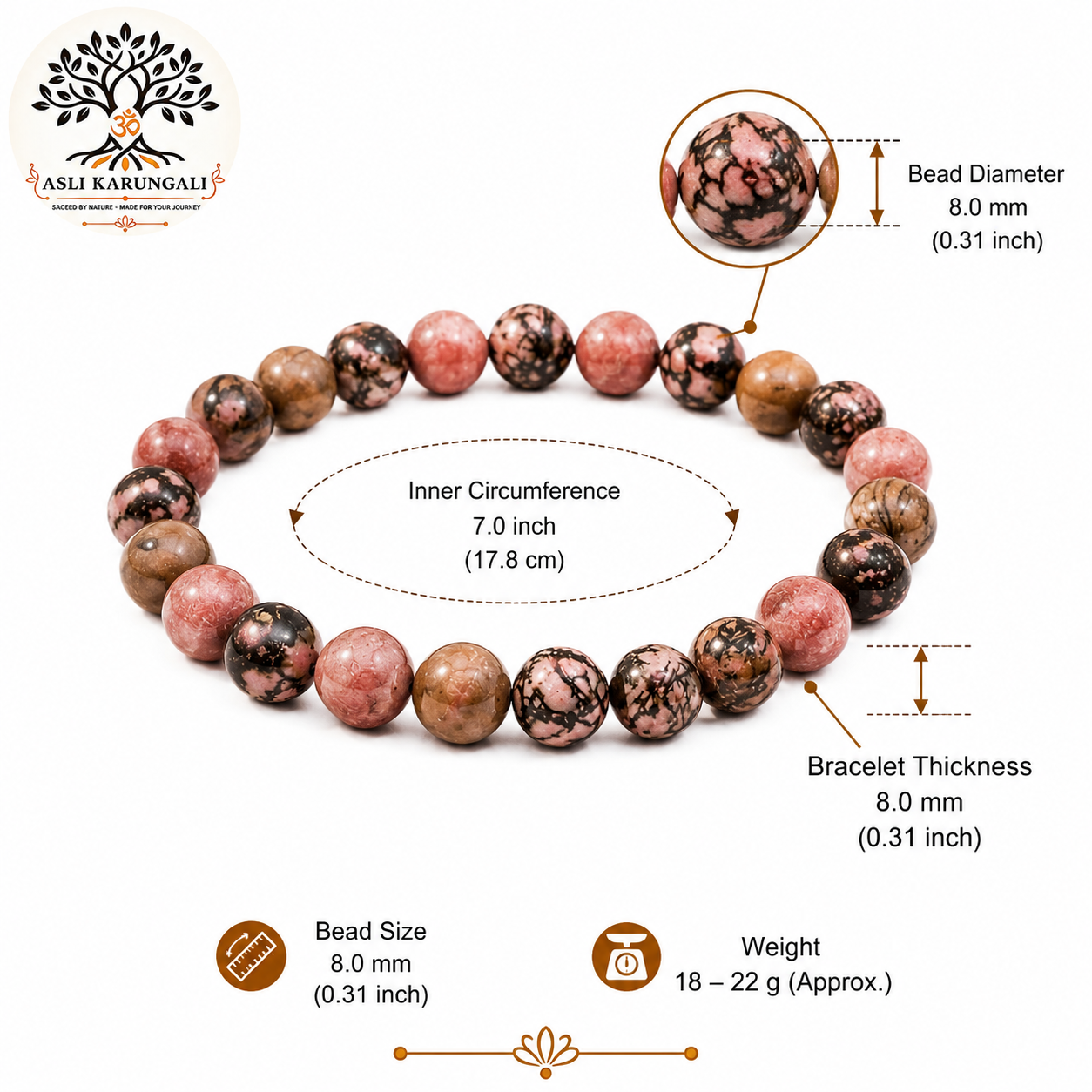 Rhodonite Stone Bracelet for Emotional Healing, Self-Love & Inner Peace - Image 3