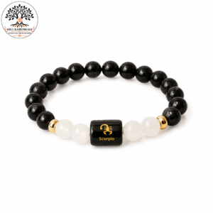 Scorpio (Vrishchik Rashi) Black Obsidian & Milky Quartz Bracelet
