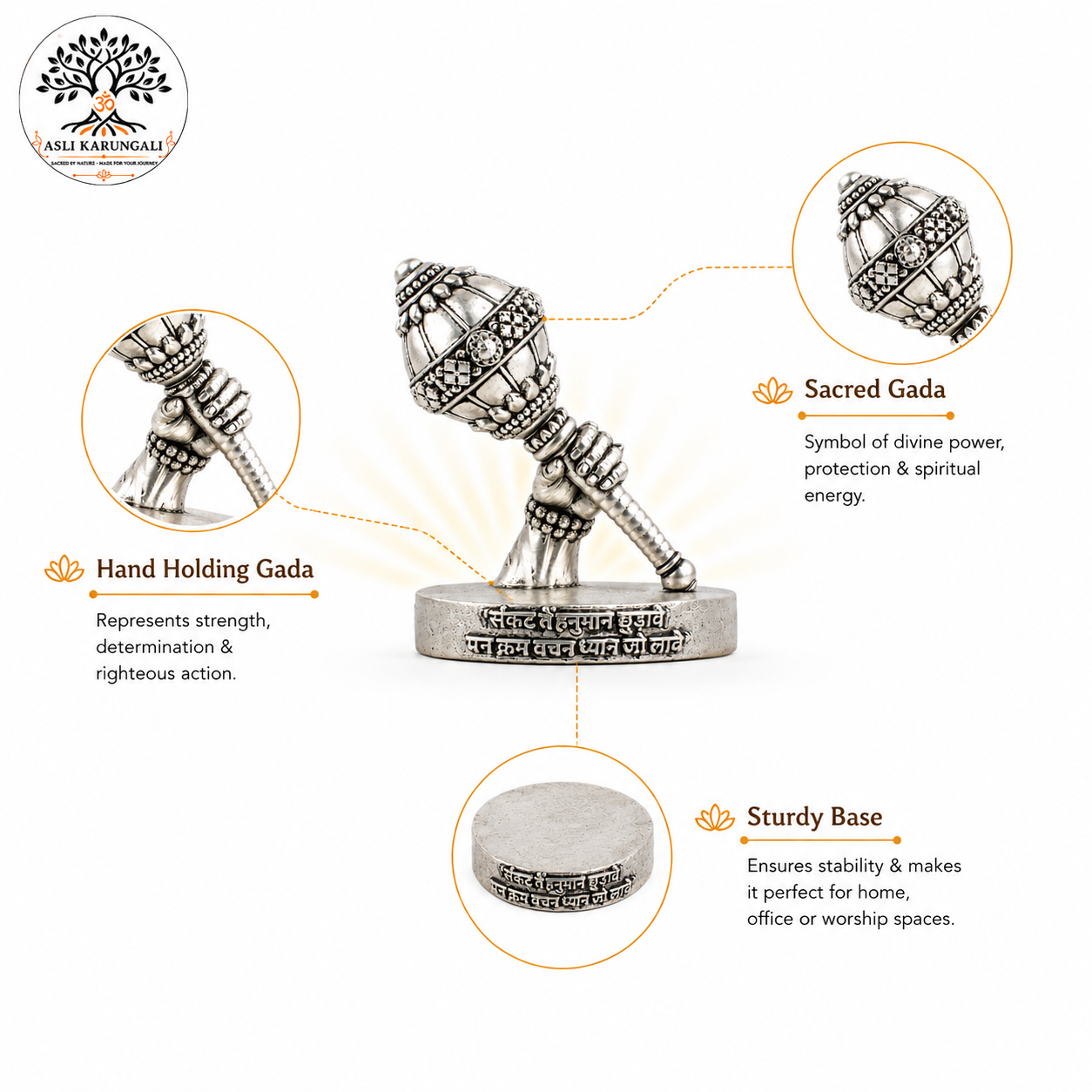 Silver Plated Shri Hanuman Gada Idol for Strength & Protection - Image 2