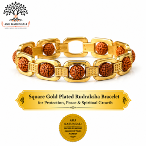 Square Gold Plated Rudraksha Bracelet for Protection, Peace & Spiritual Growth