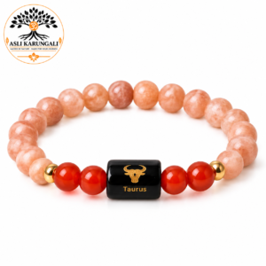 Taurus (वृषभ राशि) Sunstone & Carnelian Bracelet for Confidence & Prosperity
