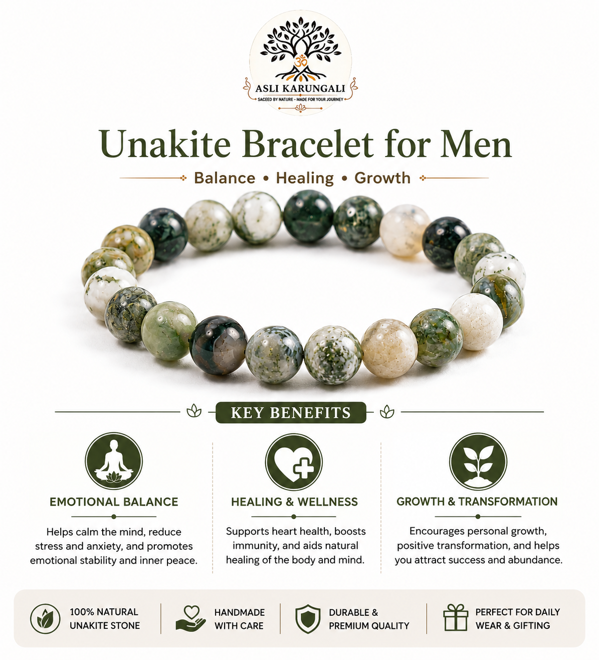 Tree Agate Stone Bracelet for Peace, Growth & Positive Energy - Image 3