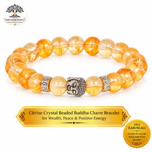 Citrine Crystal Beaded Buddha Charm Bracelet for Wealth, Peace & Positive Energy