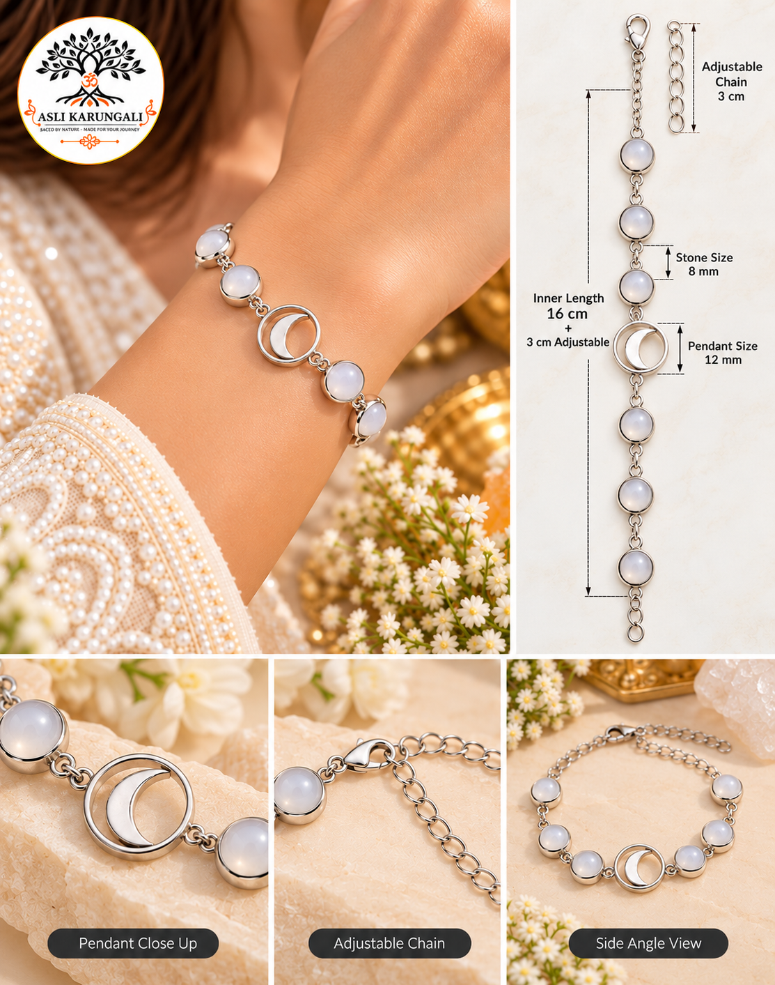 Mulank (मूलांक) 2 Moon Crystal Bracelet - Image 2