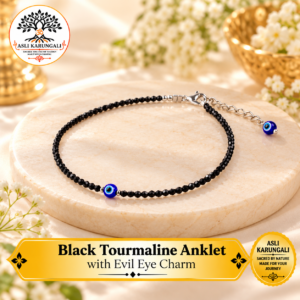 Black Tourmaline Anklet with Evil Eye Charm