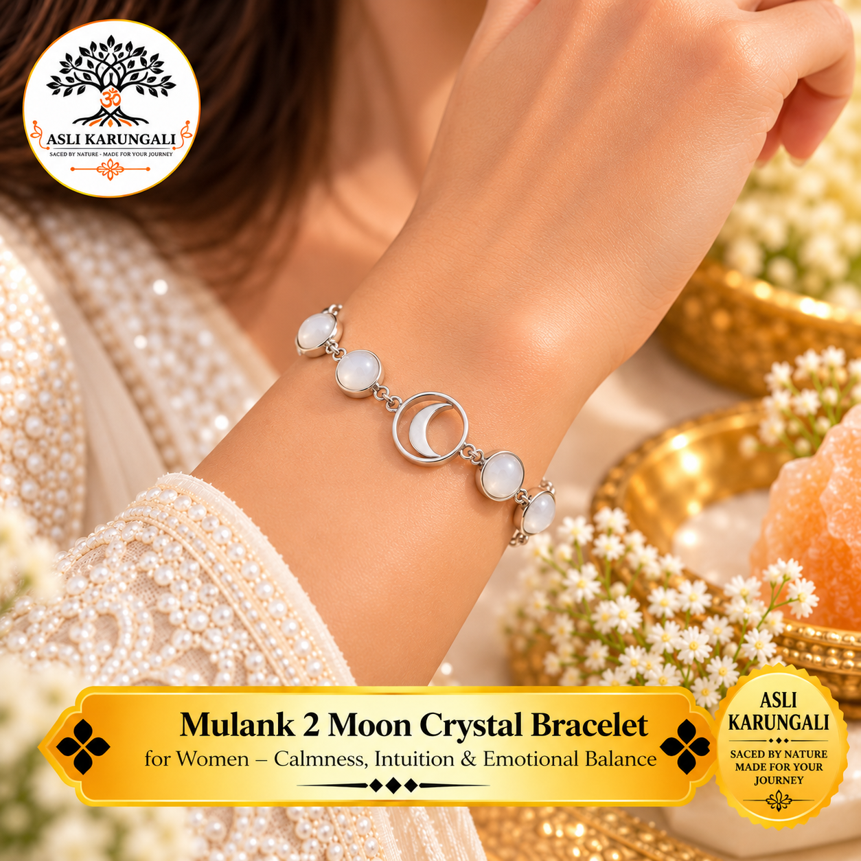 Mulank 2 Moon Crystal Bracelet for Women for Calmness, Intuition and Emotional Balance